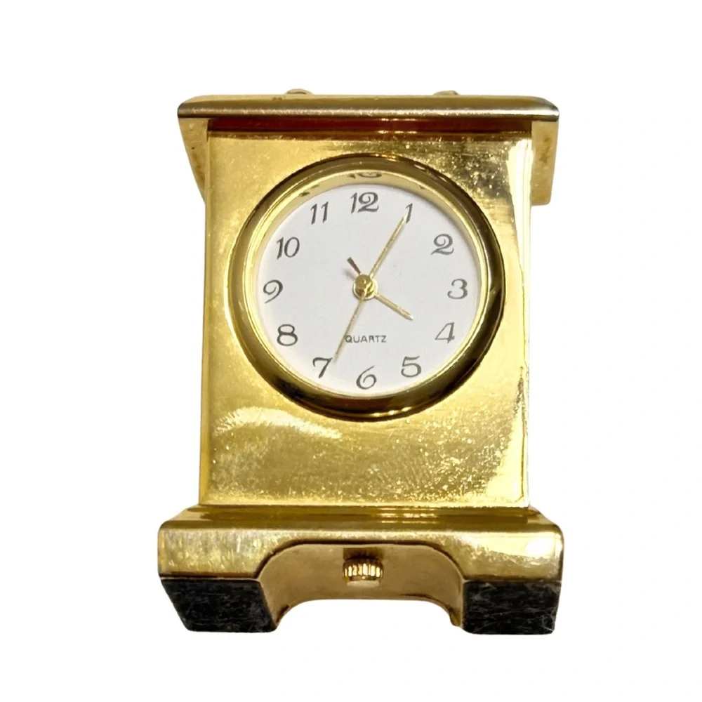 Miniature Clock Gold White Face Black Numerals Desk Table Decor Vintage Inspired
